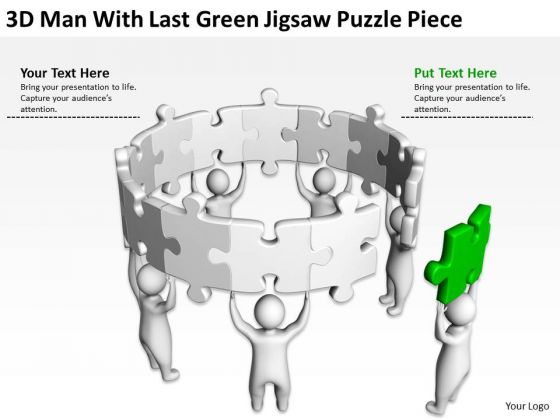 Famous Business People 3d Man With Last Green Jigsaw Puzzle Piece PowerPoint Templates