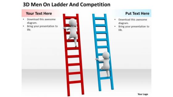 Famous Business People 3d Men On Ladder And Competition PowerPoint Slides