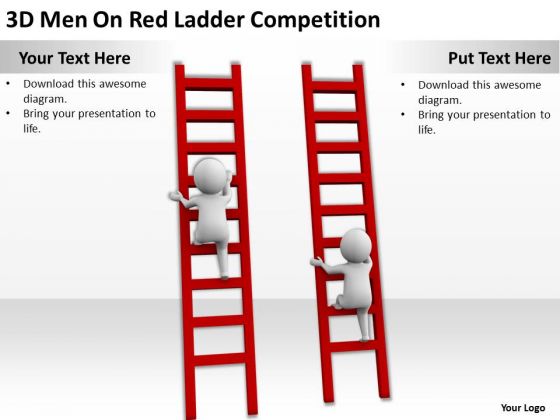 Famous Business People 3d Men On Red Ladder Competition PowerPoint Slides