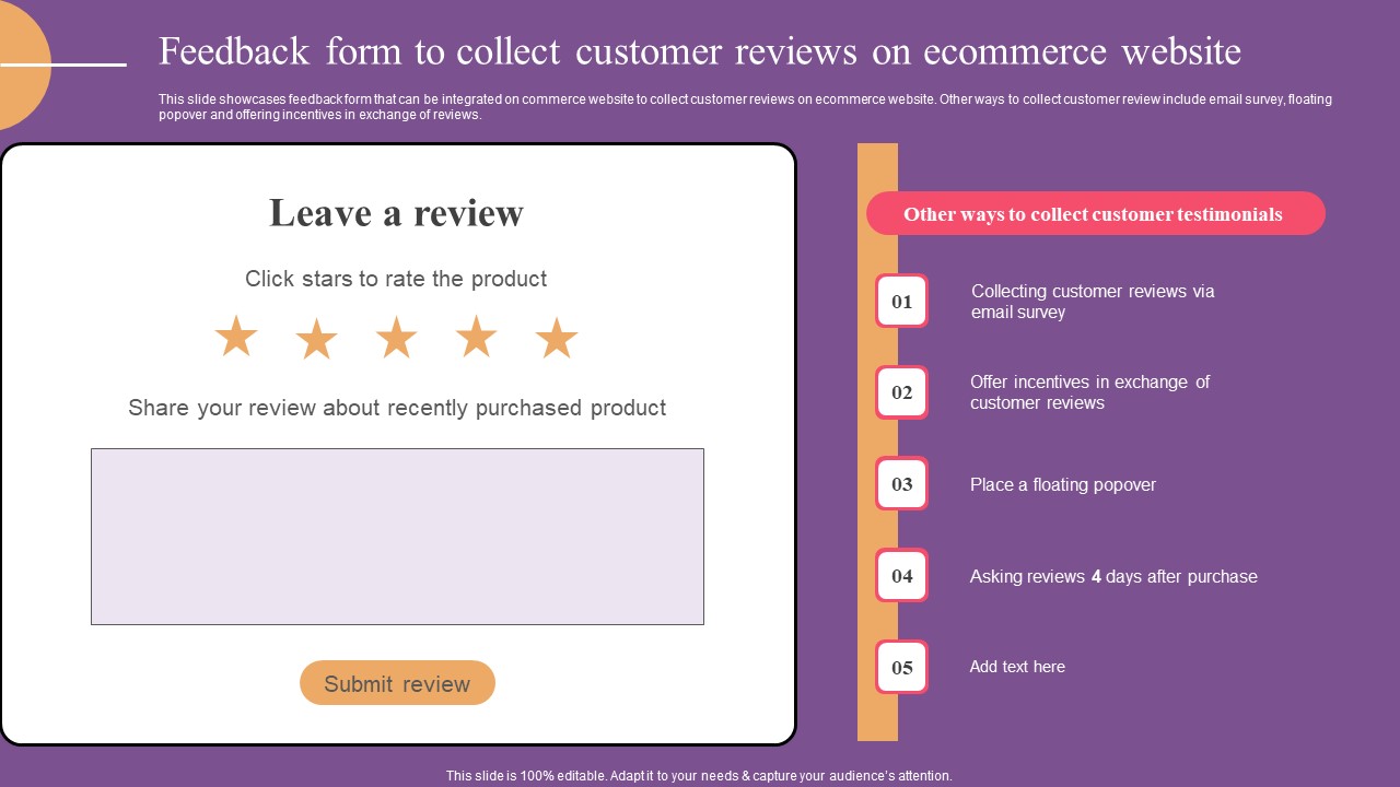 Feedback Form To Collect Customer Website Optimization To Improve Product Sale Background Pdf