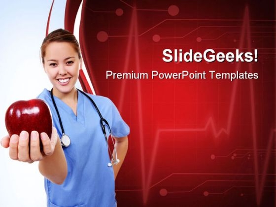 Female Doctor Holds Apple Health PowerPoint Themes And PowerPoint Slides 0811