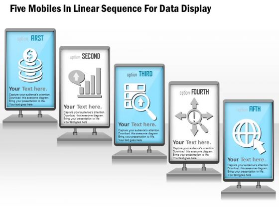 Five Mobiles In Linear Sequence For Data Display Presentation Template