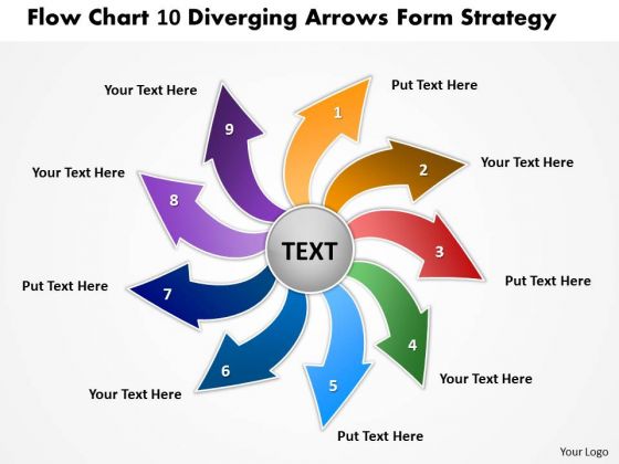 Flow Chart 10 Diverging Arrows Form Strategy Ppt Cycle Diagram PowerPoint Slides