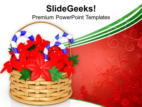 Flower Basket With Blue Candy Cane PowerPoint Templates Ppt Backgrounds For Slides 1212