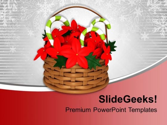Flower Basket With Candy Cane PowerPoint Templates Ppt Backgrounds For Slides 0113