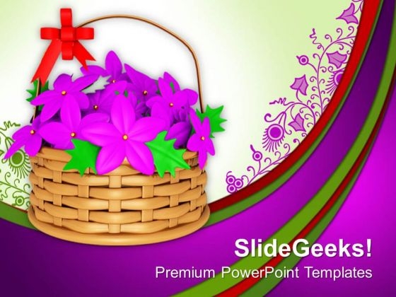 Flower Basket With Pink Flowers Blossom PowerPoint Templates Ppt Backgrounds For Slides 1212