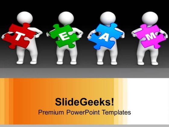Four 3d Persons Holding Puzzle Pieces PowerPoint Templates Ppt Backgrounds For Slides 0313