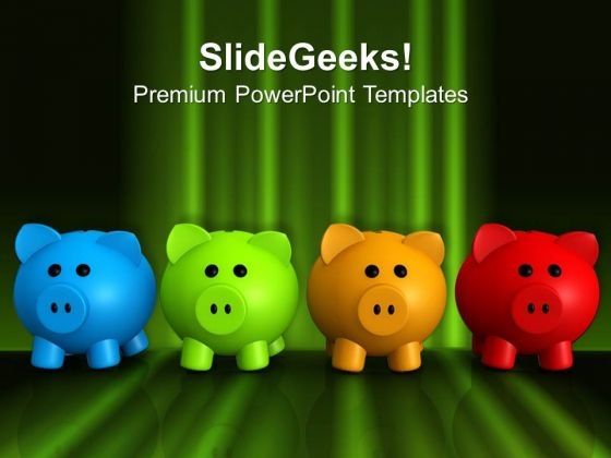 Four Colors Piggy Bank Finance PowerPoint Templates And PowerPoint Themes 1012