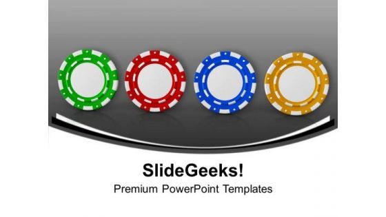 Four Different Poker Chips For Casino Theme PowerPoint Templates Ppt Backgrounds For Slides 0413