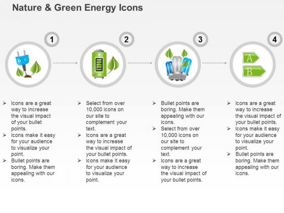 Four Linear Icons Of Green Energy With Battery Cfl And Plug Symbols Ppt Slides Graphics