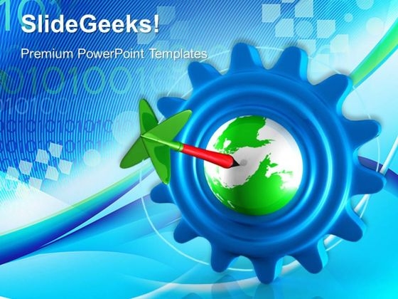 Gear With Earth Global Targets PowerPoint Templates And PowerPoint Themes 0612