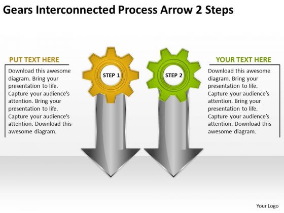 Gears Interconnected Process Arrow 2 Steps Help Writing Business Plan PowerPoint Slides