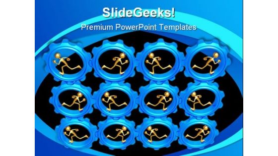 Gears With Runner Industrial PowerPoint Template 0810