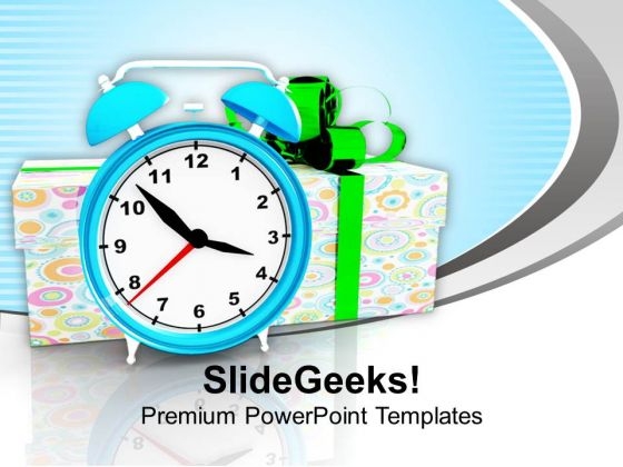 Gift Box With Alarm Clock New Year Occasion PowerPoint Templates Ppt Backgrounds For Slides 1212