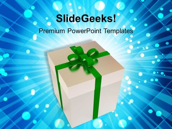 Gift Box With Green Ribbon Festival PowerPoint Templates Ppt Background For Slides 1112