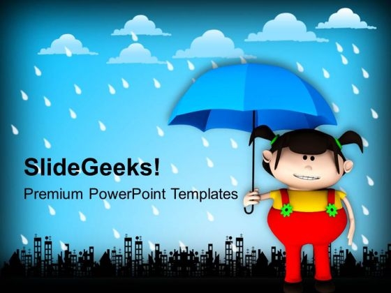 Girl Enjoying Rainy Season PowerPoint Templates Ppt Backgrounds For Slides 0713
