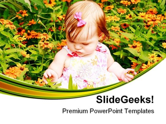 Girl Sitting In Flowers Baby PowerPoint Themes And PowerPoint Slides 0511