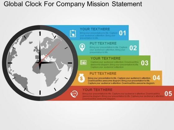 Global Clock For Company Mission Statement PowerPoint Template