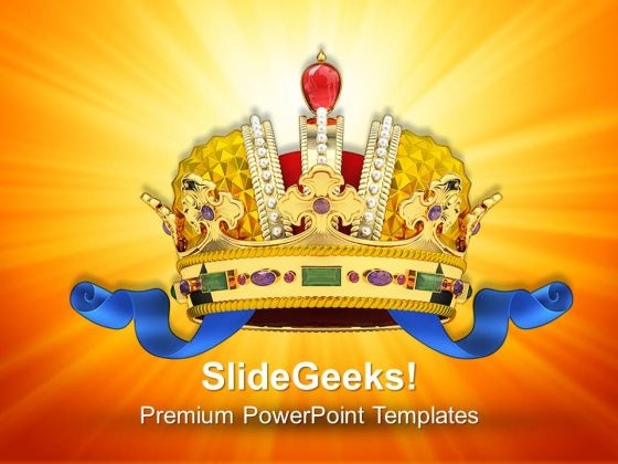Gold Crown With Jewels Symbol PowerPoint Templates And PowerPoint Themes 0712