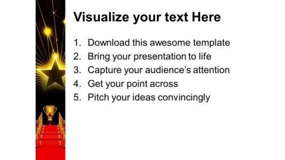 Gold Cup Of The Winner On A Red Carpet Path Award Templates And PowerPoint Themes 1012