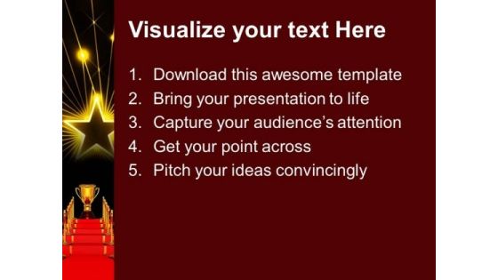 Gold Cup Of The Winner On A Red Carpet Path Award Templates And PowerPoint Themes 1012