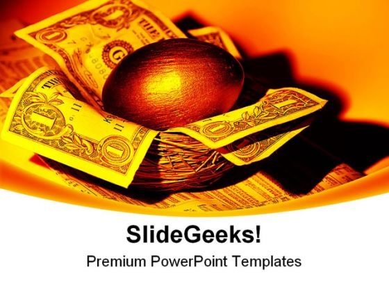 Gold Nest Egg Money PowerPoint Backgrounds And Templates 1210