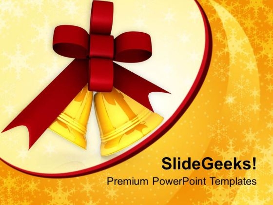 Golden Bells And Red Ribbon PowerPoint Templates Ppt Backgrounds For Slides 1212