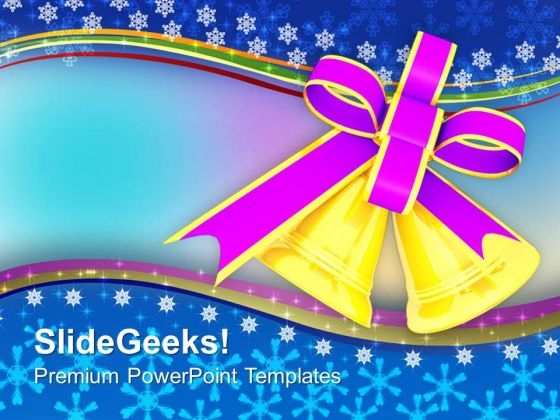 Golden Bells On Snowflakes Background PowerPoint Templates Ppt Backgrounds For Slides 1212