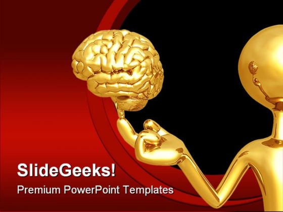 Golden Brain Leadership PowerPoint Backgrounds And Templates 1210