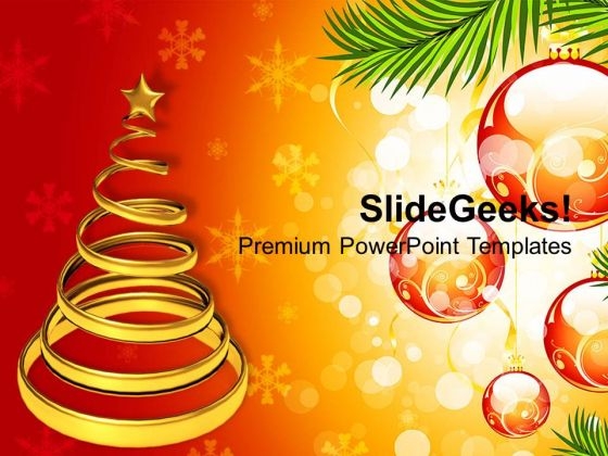 Golden Christmas Tree On Decorative Background PowerPoint Templates Ppt Backgrounds For Slides 1112