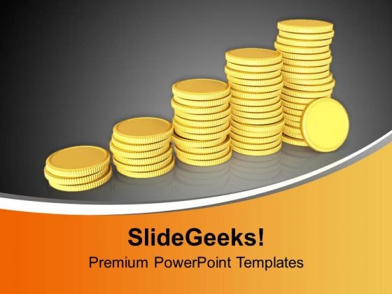 Golden Coins Arranged As Bar Graph PowerPoint Templates Ppt Backgrounds For Slides 0213