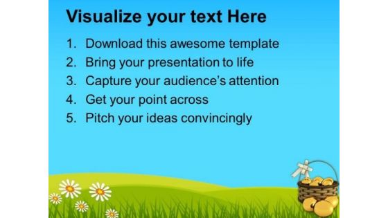 Golden Easter Eggs In Basket Tradition PowerPoint Templates Ppt Backgrounds For Slides 0313