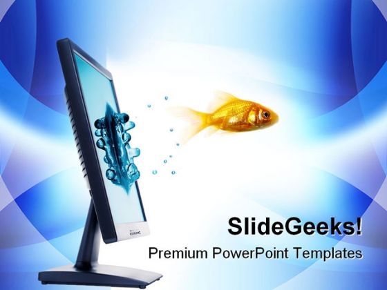 Golden Fish Jump Out Animals PowerPoint Templates And PowerPoint Backgrounds 0211
