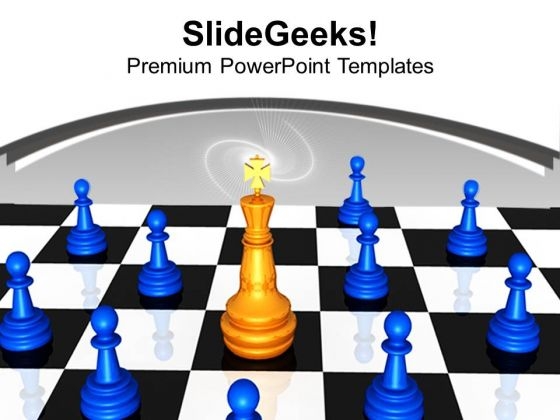 Golden King On Chess Board Leadership PowerPoint Templates Ppt Backgrounds For Slides 0113