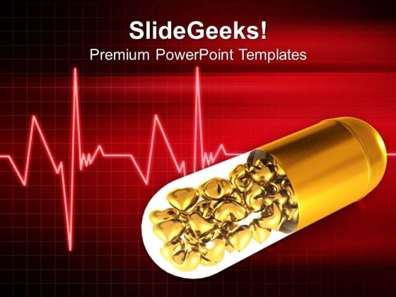 Golden Pill With Hearts Medical PowerPoint Templates Ppt Backgrounds For Slides 0313