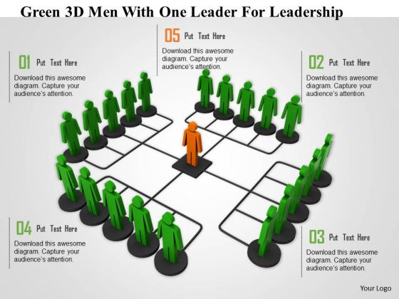 Green 3d Men With One Leader For Leadership