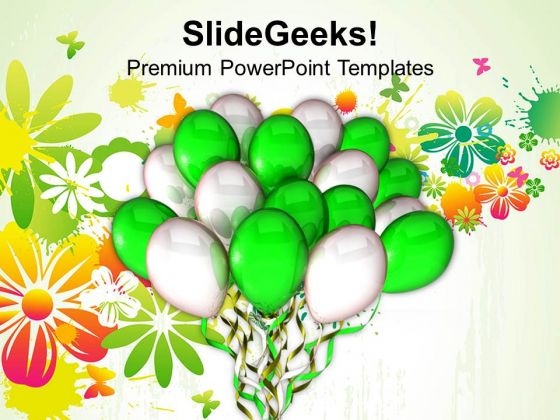 Green And White Balloons Entertainment PowerPoint Templates Ppt Backgrounds For Slides 0213