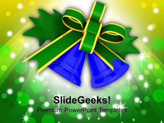 Green Bow Tied Around Blue Bells PowerPoint Templates Ppt Backgrounds For Slides 1212