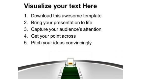 Green Carpet On Stairs Reaching Golden PowerPoint Templates Ppt Backgrounds For Slides 0213