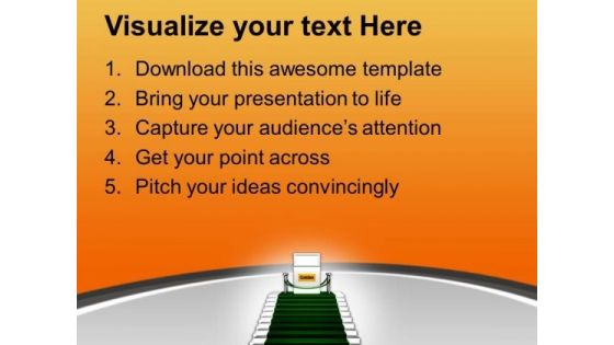 Green Carpet On Stairs Reaching Golden PowerPoint Templates Ppt Backgrounds For Slides 0213