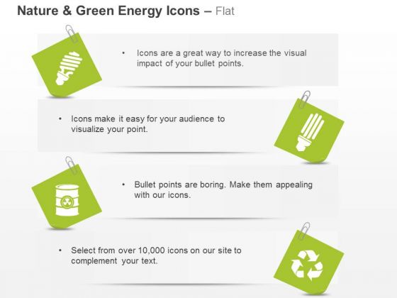 Green Energy Icons Cfl Recycle And Waste Management Ppt Slides Graphics