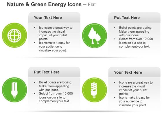 Green Energy Icons For Cfl Plant And Globe Ppt Slides Graphics