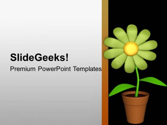 Green Flower With Abstract Black Background PowerPoint Templates Ppt Backgrounds For Slides 0713