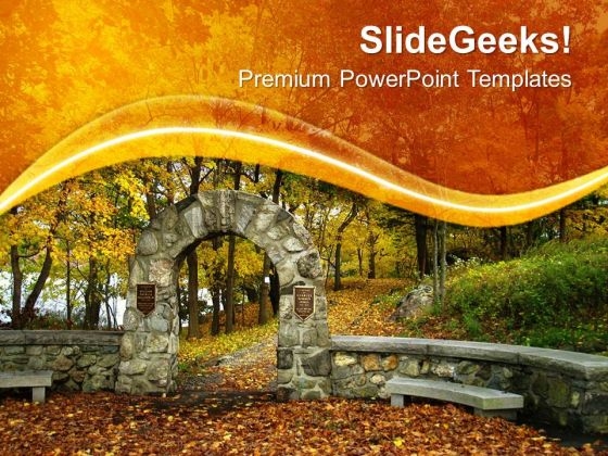 Green Forest And Orange Leaves PowerPoint Templates Ppt Backgrounds For Slides 0713