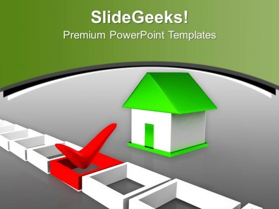 Green House With Red Tick Mark PowerPoint Templates Ppt Backgrounds For Slides 0213