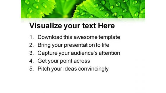 Green Leaf With Drops Nature PowerPoint Templates And PowerPoint Backgrounds 0511