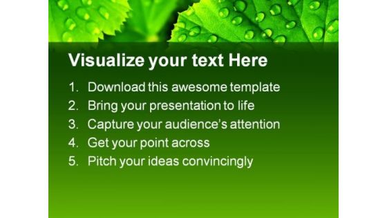 Green Leaf With Drops Nature PowerPoint Templates And PowerPoint Backgrounds 0511