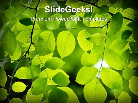 Green Leaves Nature PowerPoint Template 0910