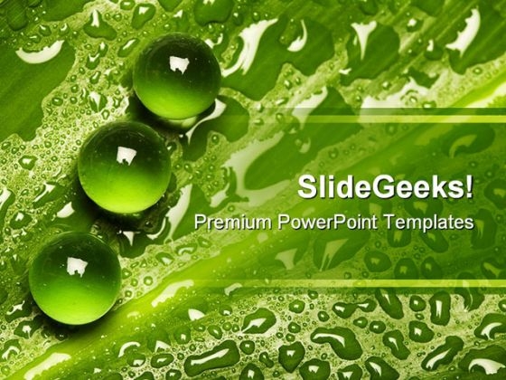 Green Pearl Drops Nature PowerPoint Background And Template 1210