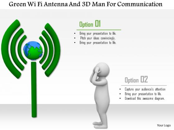 Green Wi Fi Antenna And 3d Man For Communication
